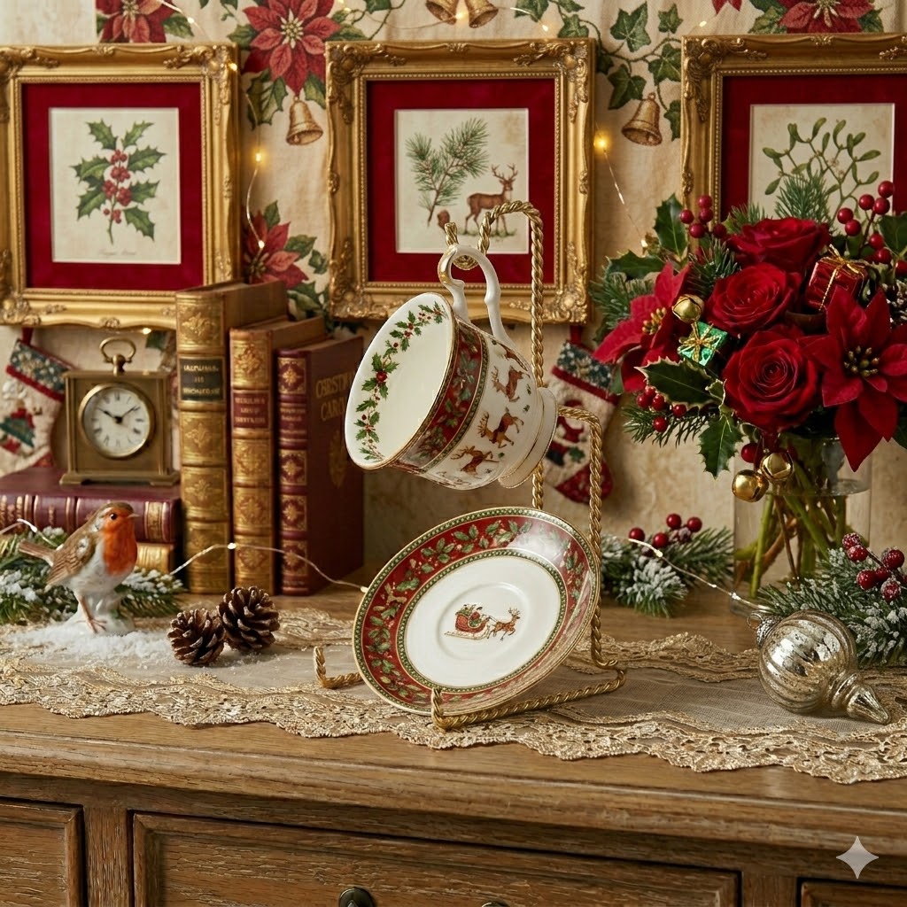 HOHIYA 6 Piece Twist Wire Cup and Saucer Display Stands Vintage Gold Teacup Holder Rack for Fine China and Collectibles Sturdy Metal Easel for Cabinets Free Shipping